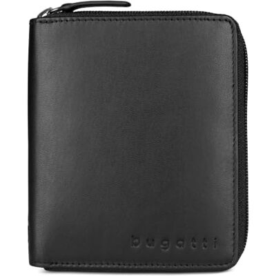 bugatti Primo Compacte lederen portemonnee met ritssluiting rondom, veilig en elegant, zwart bugatti Primo Compacte lederen portemonnee met ritssluiting rondom, veilig en elegant, zwart