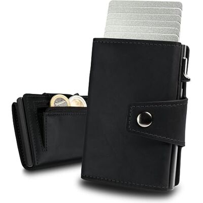 slimfin ® Slim Maxi Wallet met muntvak, minimalistische kaarthouder, pop-up portemonnee met RFID-blokkering, lichtgewicht en dunne creditcardhouder met bescherming, uniseks, Zwart, Minimalistisch slimfin ® Slim Maxi Wallet met muntvak, minimalistische kaarthouder, pop-up portemonnee met RFID-blokkering, lichtgewicht en dunne creditcardhouder met bescherming, uniseks, Zwart, Minimalistisch