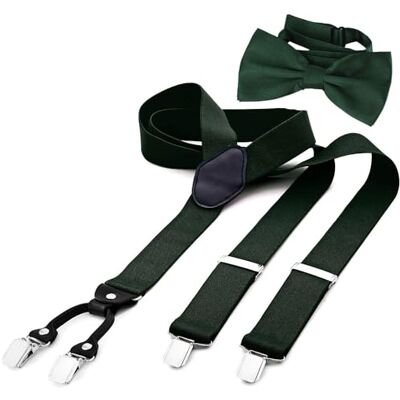 DonDon herenbretels in Y-vorm van 3,5 cm breed, elastisch en verstelbaar, in tweedelige set met bijpassende kleur strik 12 x 6 cm, Groen, one size One Size DonDon herenbretels in Y-vorm van 3,5 cm breed, elastisch en verstelbaar, in tweedelige set met bijpassende kleur strik 12 x 6 cm, Groen, one size One Size