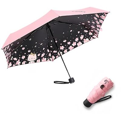 Meiyijia Compacte en opvouwbare paraplu, uv-bescherming, draagbaar, mini-dame paraplu, handmatige schakelaar, roze, kattenmotief, 90 cm, 90 cm Meiyijia Compacte en opvouwbare paraplu, uv-bescherming, draagbaar, mini-dame paraplu, handmatige schakelaar, roze, kattenmotief, 90 cm, 90 cm