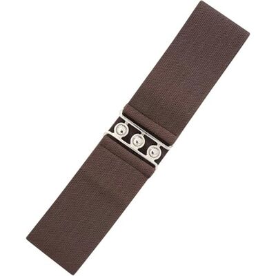 Ro Rox Brede elastische riem voor dames, hoge taille, retrostijl, vintage, stretchriem voor jurken, jaren 50, zilverkleurige of gouden gesp, Donkerbruin en zilver S Ro Rox Brede elastische riem voor dames, hoge taille, retrostijl, vintage, stretchriem voor jurken, jaren 50, zilverkleurige of gouden gesp, Donkerbruin en zilver S