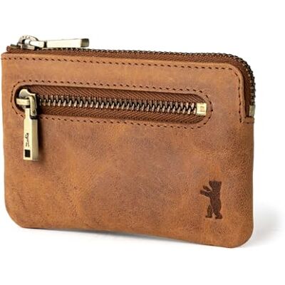 Berliner Bags Leren portemonnee met sleutelhanger, kleine slanke portemonnee voor dames en heren, Kameel., Vintage stijl Berliner Bags Leren portemonnee met sleutelhanger, kleine slanke portemonnee voor dames en heren, Kameel., Vintage stijl