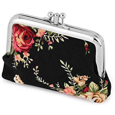 SCSpecial Mini portemonnee voor dames Retro Bloemen Canvas Zwart SCSpecial Mini portemonnee voor dames Retro Bloemen Canvas Zwart