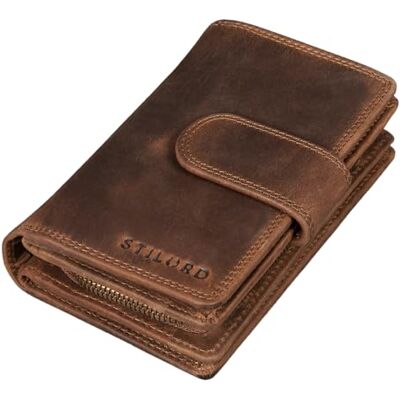 STILORD Tilda Portemonnee voor dames, RFID-blokkering, leer, vintage, kaarthouder met ritssluiting, echt leer, kleur: zwart, Medium bruin, Portemonnee STILORD Tilda Portemonnee voor dames, RFID-blokkering, leer, vintage, kaarthouder met ritssluiting, echt leer, kleur: zwart, Medium bruin, Portemonnee