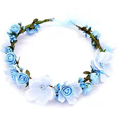 Dzxin Bloemenkrans, bloemenkrans, haar, bruiloft, bruid, bloem, kroon met lint voor hoed, ornament, feest, festival, strand, werk, bruiloft, accessoires (blauw) Dzxin Bloemenkrans, bloemenkrans, haar, bruiloft, bruid, bloem, kroon met lint voor hoed, ornament, feest, festival, strand, werk, bruiloft, accessoires (blauw)