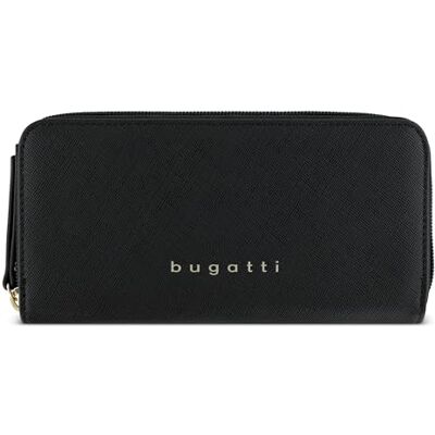 bugatti Ella grote portemonnee voor dames, lange portemonnee in Saffiano-stijl, kunstleer, zwart bugatti Ella grote portemonnee voor dames, lange portemonnee in Saffiano-stijl, kunstleer, zwart