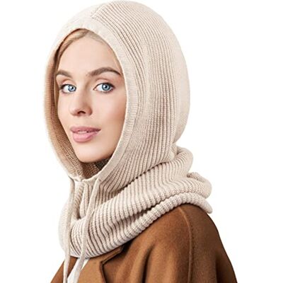 DRESHOW Wintermutsen voor dames, bivakmuts, gebreide beanie, hoofdbedekking met trekkoord, hoed, sjaal met kap, Eén maat Eén maat DRESHOW Wintermutsen voor dames, bivakmuts, gebreide beanie, hoofdbedekking met trekkoord, hoed, sjaal met kap, Eén maat Eén maat