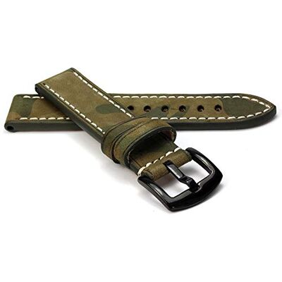 Hawker RIOS1931 horlogeband van robuust rundleer, handgemaakt in Duitsland, camouflage, Nato-groen met zwarte sluiting, 20mm, Riem Hawker RIOS1931 horlogeband van robuust rundleer, handgemaakt in Duitsland, camouflage, Nato-groen met zwarte sluiting, 20mm, Riem