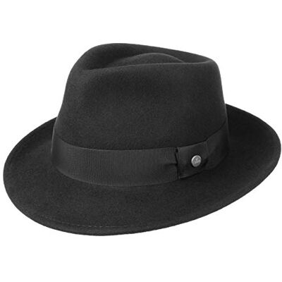 Lierys City hoed van vilt, wol, voor dames en heren, met grosgrain lint, lente, zomer, herfst, winter, zwart. XL Lierys City hoed van vilt, wol, voor dames en heren, met grosgrain lint, lente, zomer, herfst, winter, zwart. XL