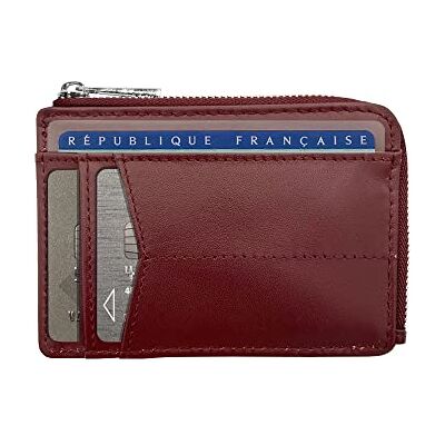 HUYAMI ® Creditcardhouder van ultradun leer – blokkering en veiligheid tegen RFID-bescherming – geïntegreerde portemonnee met ritssluiting – ebook look – harde portemonnee van leer – tot 6 creditcards, Bourgondië HUYAMI ® Creditcardhouder van ultradun leer – blokkering en veiligheid tegen RFID-bescherming – geïntegreerde portemonnee met ritssluiting – ebook look – harde portemonnee van leer – tot 6 creditcards, Bourgondië