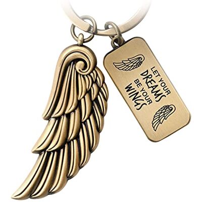 FABACH Sleutelhanger met engelenvleugels, geluksbrenger, beschermengel, veer, engelenvleugels, hanger, engelenvleugels, let Your Dreams Be Your Wings, Brons, Klassiek FABACH Sleutelhanger met engelenvleugels, geluksbrenger, beschermengel, veer, engelenvleugels, hanger, engelenvleugels, let Your Dreams Be Your Wings, Brons, Klassiek