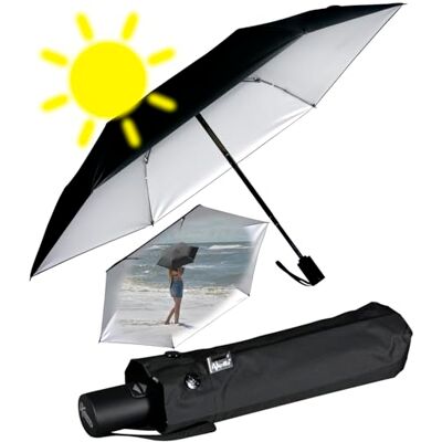 iX-brella Mini-paraplu met automatisch openen en sluiten met uv-bescherming en warmte, Zwart/zilver, uv-bescherming en hittebescherming, Automatische zakparaplu iX-brella Mini-paraplu met automatisch openen en sluiten met uv-bescherming en warmte, Zwart/zilver, uv-bescherming en hittebescherming, Automatische zakparaplu