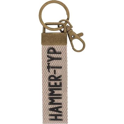 GRUSS & CO Sleutelhanger van canvas met hamermotief Donkere canvas hanger met hamerpatroon met karabijnhaak 48401, Beige, Patroon: hamer GRUSS & CO Sleutelhanger van canvas met hamermotief Donkere canvas hanger met hamerpatroon met karabijnhaak 48401, Beige, Patroon: hamer