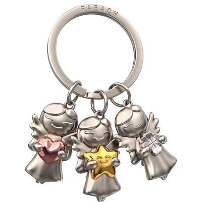 FABACH 3 sterren beschermengel sleutelhanger liefde geluksengel metalen autohanger cadeau, zilver, 1, modern FABACH 3 sterren beschermengel sleutelhanger liefde geluksengel metalen autohanger cadeau, zilver, 1, modern