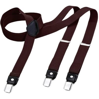 DonDon Smalle bretels voor heren, 2,5 cm, met 3 clips, extra sterke vintage bretels in Y-vorm, Bruin, Eén maat Eén maat DonDon Smalle bretels voor heren, 2,5 cm, met 3 clips, extra sterke vintage bretels in Y-vorm, Bruin, Eén maat Eén maat