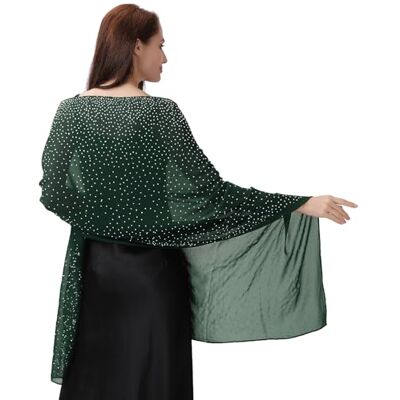 Ladiery Sjaal en sjaals voor avondjurken, van zacht en transparant chiffon met glinsterende strass-steentjes voor dames, Donkergroen 79" x 28" / 200 cm x 70 cm Ladiery Sjaal en sjaals voor avondjurken, van zacht en transparant chiffon met glinsterende strass-steentjes voor dames, Donkergroen 79" x 28" / 200 cm x 70 cm