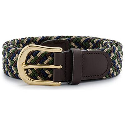 Streeze Rekbare riem voor heren/dames, 30 mm breed met goudkleurige metalen gesp, gevlochten elastische stof, 11 kleuren, maten S-3XL, Groen/blauwe mix XXL (taille 45"-48") Streeze Rekbare riem voor heren/dames, 30 mm breed met goudkleurige metalen gesp, gevlochten elastische stof, 11 kleuren, maten S-3XL, Groen/blauwe mix XXL (taille 45"-48")