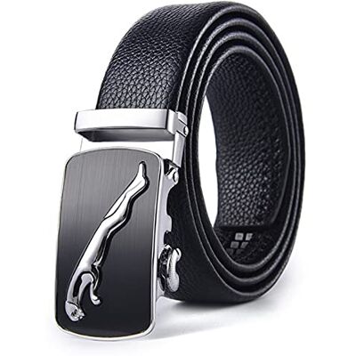 BAJIE Herenriem van echt leer voor heren, eenvoudige riem voor heren, modieus, voor business, model Jaguar, automatische gesp van legering, decoratief BAJIE Herenriem van echt leer voor heren, eenvoudige riem voor heren, modieus, voor business, model Jaguar, automatische gesp van legering, decoratief