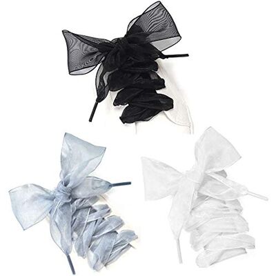 ALUYF 3 paar organza veters zijden satijnen lint platte schoenen platte lint veters voor vrouwen meisjes sneakers veters, zwart, grijs, wit, 16 100 x 4 cm ALUYF 3 paar organza veters zijden satijnen lint platte schoenen platte lint veters voor vrouwen meisjes sneakers veters, zwart, grijs, wit, 16 100 x 4 cm