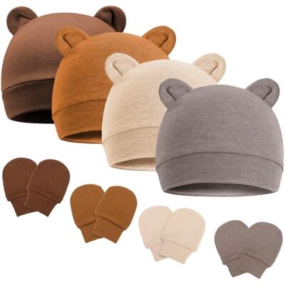 DRESHOW Babymutsen en wanten beschermende wanten pasgeboren muts peuter zachte schattige gebreide muts 0-6 maanden, één maat, 4 sets: Bear Ears Hoeden & Mittens 04UK Eén maat DRESHOW Babymutsen en wanten beschermende wanten pasgeboren muts peuter zachte schattige gebreide muts 0-6 maanden, één maat, 4 sets: Bear Ears Hoeden & Mittens 04UK Eén maat