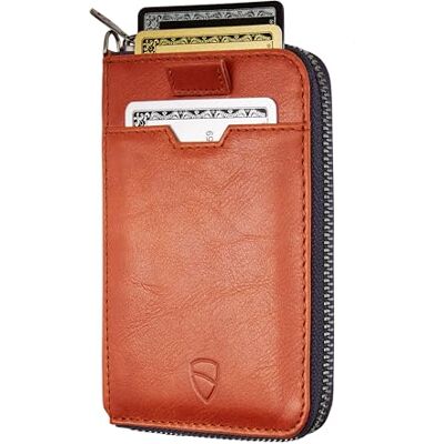 Vaultskin NOTTING HILL Minimalistische Leren Ritsportemonnee voor Dames & Heren Slanke Multi Kaarthouder met RFID-Bescherming en Sleutelring (Cognac) Vaultskin NOTTING HILL Minimalistische Leren Ritsportemonnee voor Dames & Heren Slanke Multi Kaarthouder met RFID-Bescherming en Sleutelring (Cognac)