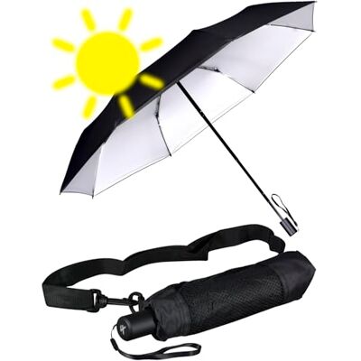 iX-brella City trekking paraplu met extra lange stok en uv- en hittebescherming, Zwart/zilver, uv-bescherming en hittebescherming, Handopener zakparaplu iX-brella City trekking paraplu met extra lange stok en uv- en hittebescherming, Zwart/zilver, uv-bescherming en hittebescherming, Handopener zakparaplu