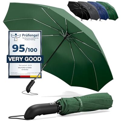 Wilford & Sons Compacte opvouwbare paraplu automatisch openen/sluiten knop en tas Windbestendig, onbreekbaar, robuust, klein, telescopisch, eenvoudig, waterdicht heren dames parasol reizen, groen Single Canopy Wilford & Sons Compacte opvouwbare paraplu automatisch openen/sluiten knop en tas Windbestendig, onbreekbaar, robuust, klein, telescopisch, eenvoudig, waterdicht heren dames parasol reizen, groen Single Canopy