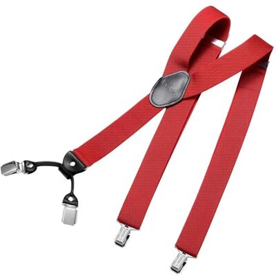 DonDon brede bretels 3,5 cm 4 Y-vormige leren clips elastisch en in lengte verstelbaar zwart blauw, Donkerrood, one size One Size DonDon brede bretels 3,5 cm 4 Y-vormige leren clips elastisch en in lengte verstelbaar zwart blauw, Donkerrood, one size One Size