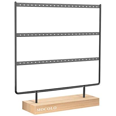 Mocolo Oorbelorganiser, oorbelhouder, ophangoorbellenhouder (66 gaatjes en 3 lagen), Hout Mocolo Oorbelorganiser, oorbelhouder, ophangoorbellenhouder (66 gaatjes en 3 lagen), Hout