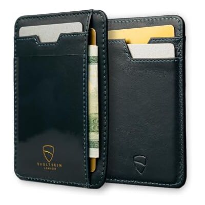 Vaultskin BRIXTON Heren Kaartenetui van Leer met RFID Slanke Kaarthouder met Venster & Geschenkverpakking, Kleine Portemonnee voor Kaarten en Biljetten (Middernachtblauw) Vaultskin BRIXTON Heren Kaartenetui van Leer met RFID Slanke Kaarthouder met Venster & Geschenkverpakking, Kleine Portemonnee voor Kaarten en Biljetten (Middernachtblauw)