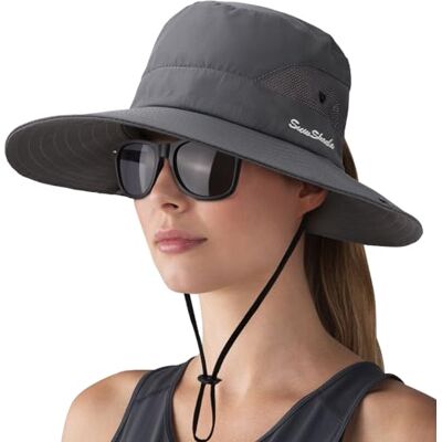 DRESHOW Vrouw Zonnehoed Outdoor UV Bescherming Hoed Opvouwbare Brede Rand Paardenvissen Staart Hoed UPF 50+ met Bril Eén maat DRESHOW Vrouw Zonnehoed Outdoor UV Bescherming Hoed Opvouwbare Brede Rand Paardenvissen Staart Hoed UPF 50+ met Bril Eén maat