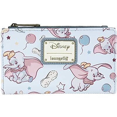Loungefly Disney Dumbo Allover Print Bi-Fold Wallet, Blauw, Medium, Portemonnee met ritssluiting Loungefly Disney Dumbo Allover Print Bi-Fold Wallet, Blauw, Medium, Portemonnee met ritssluiting