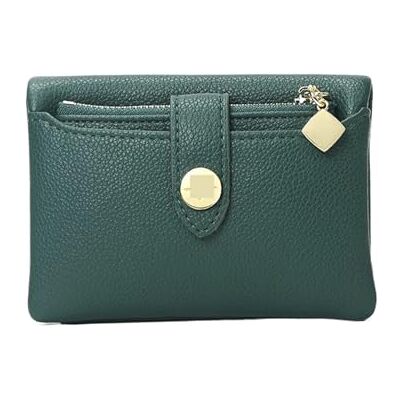 BAOPENB Leren portemonnee voor dames, draagbaar, dubbel opvouwbaar, multifunctionele geldtas, kleine portemonnee voor munten, Groen BAOPENB Leren portemonnee voor dames, draagbaar, dubbel opvouwbaar, multifunctionele geldtas, kleine portemonnee voor munten, Groen
