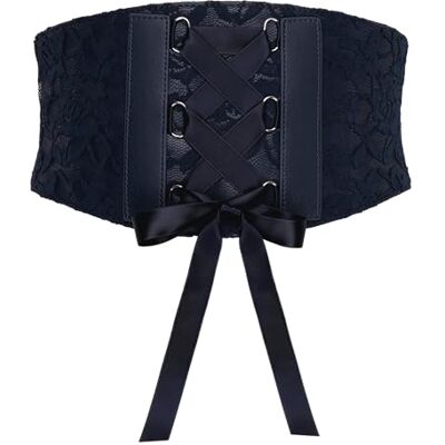 BlackButterfly Tailleband voor dames, kant, korset, veters, Nachtblauw. Large BlackButterfly Tailleband voor dames, kant, korset, veters, Nachtblauw. Large
