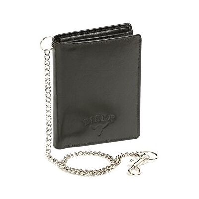 LEAS Biker Portemonnee voor dames en heren, met de verchroomde ketting, staand biker, echt leer, zwarte chain-serie, zwart, 13 x 9,5 cm, klassiek LEAS Biker Portemonnee voor dames en heren, met de verchroomde ketting, staand biker, echt leer, zwarte chain-serie, zwart, 13 x 9,5 cm, klassiek
