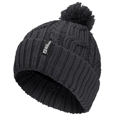Jack Wolfskin Uniseks muts met pompon, zwart. Jack Wolfskin Uniseks muts met pompon, zwart.