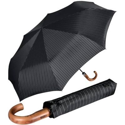 iX-brella IX de Brella Monsieur XXL display 121 cm met echt houten handvat en automatische sluiting, Pinstripes iX-brella IX de Brella Monsieur XXL display 121 cm met echt houten handvat en automatische sluiting, Pinstripes