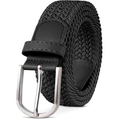 TANGCHAO Elastische riem, uniseks, van gevlochten stretchstof, rekbare ceintuur, voor dames en heren, verschillende kleuren, zwart. Lengte 110 cm geschikt voor maat 39-40 TANGCHAO Elastische riem, uniseks, van gevlochten stretchstof, rekbare ceintuur, voor dames en heren, verschillende kleuren, zwart. Lengte 110 cm geschikt voor maat 39-40