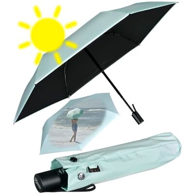 iX-brella Mini-paraplu met automatisch openen en sluiten met uv-bescherming en warmte, mint-zwart UV- en hittebescherming, Automatische zakparaplu iX-brella Mini-paraplu met automatisch openen en sluiten met uv-bescherming en warmte, mint-zwart UV- en hittebescherming, Automatische zakparaplu
