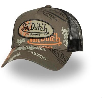 Von Dutch Pet voor heren en dames, verstelbare truckerpet met snapback, kaki/oranje/zwart, Eén maat Eén maat Von Dutch Pet voor heren en dames, verstelbare truckerpet met snapback, kaki/oranje/zwart, Eén maat Eén maat