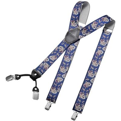 DonDon bretels voor heren, breed, 3,5 cm, met 4 clips, bretels voor heren, extra sterk, elastisch en in lengte verstelbaar, paisley blauw Eén maat DonDon bretels voor heren, breed, 3,5 cm, met 4 clips, bretels voor heren, extra sterk, elastisch en in lengte verstelbaar, paisley blauw Eén maat