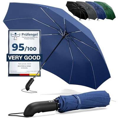 Wilford & Sons Compacte opvouwbare paraplu automatisch openen/sluiten knop en tas Windbestendig, onbreekbaar, robuust, klein, telescopisch, eenvoudig, waterdicht heren dames parasol reizen, blauw Single Canopy Wilford & Sons Compacte opvouwbare paraplu automatisch openen/sluiten knop en tas Windbestendig, onbreekbaar, robuust, klein, telescopisch, eenvoudig, waterdicht heren dames parasol reizen, blauw Single Canopy
