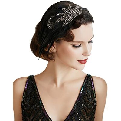 BABEYOND Gatsby hoofdband kristal jaren '20 veer flapper accessoires charleston vintage zwart BABEYOND Gatsby hoofdband kristal jaren '20 veer flapper accessoires charleston vintage zwart