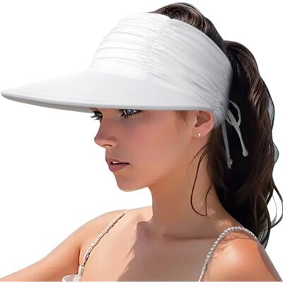 DRESHOW Vrouwen Zonneklep Hoed Brede Rand Hoed Verstelbare Opvouwbare Paardenstaart Strand Hoed Zomer UV Bescherming Outdoor Cap UPF 50+ Eén maat DRESHOW Vrouwen Zonneklep Hoed Brede Rand Hoed Verstelbare Opvouwbare Paardenstaart Strand Hoed Zomer UV Bescherming Outdoor Cap UPF 50+ Eén maat