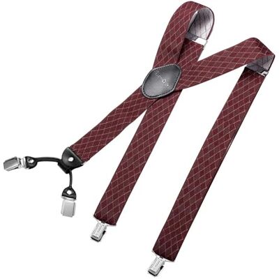 DonDon brede bretels 3,5 cm 4 Y-vormige leren clips elastisch en in lengte verstelbaar zwart blauw, Rhomb red, one size One Size DonDon brede bretels 3,5 cm 4 Y-vormige leren clips elastisch en in lengte verstelbaar zwart blauw, Rhomb red, one size One Size
