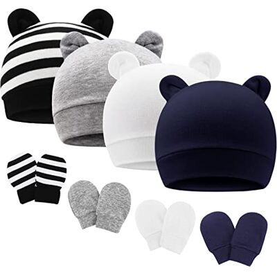 DRESHOW Babymutsen en wanten, beschermende wanten, pasgeborenen, peuters, zacht, schattig, gebreid, muts, 0-6 maanden, één maat, 4 Sets: Bear Ears Hats & Mittens B03, Eén maat Eén maat DRESHOW Babymutsen en wanten, beschermende wanten, pasgeborenen, peuters, zacht, schattig, gebreid, muts, 0-6 maanden, één maat, 4 Sets: Bear Ears Hats & Mittens B03, Eén maat Eén maat