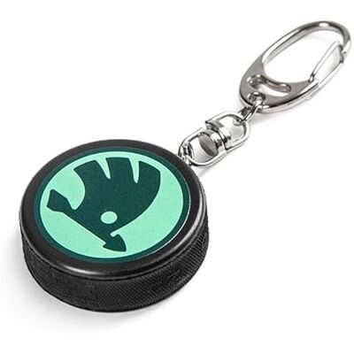 Skoda 6U0087011A sleutelhanger logo embleem hanger hard rubber vorm: ijshockey puck groen/zwart, zwart, één maat, klassiek Skoda 6U0087011A sleutelhanger logo embleem hanger hard rubber vorm: ijshockey puck groen/zwart, zwart, één maat, klassiek