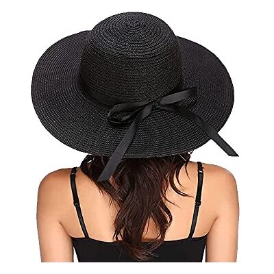 Eight Space Zonnehoed voor dames, strohoed, zomerhoed, strandpet, opvouwbare strohoed met brede rand, uv-bescherming, zomer, strandpet voor reizen, zwart. M Eight Space Zonnehoed voor dames, strohoed, zomerhoed, strandpet, opvouwbare strohoed met brede rand, uv-bescherming, zomer, strandpet voor reizen, zwart. M