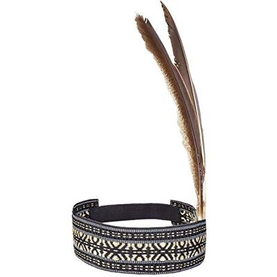 Boland 44092 Indiase hoofdband dames beige zwart stretch veren squash vest Haaraccessoires met veren voor westernkostuum, carnaval en themafeesten, stamleider Boland 44092 Indiase hoofdband dames beige zwart stretch veren squash vest Haaraccessoires met veren voor westernkostuum, carnaval en themafeesten, stamleider