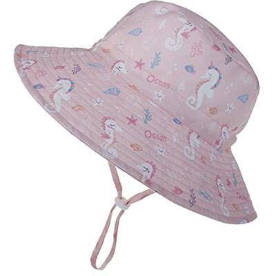 Highdi Uniseks vissershoed, kinderen, meisjes, jongens, bedrukt, schattig, zonnehoed, zonwering, opvouwbaar, strandpet, zomer, reizen (roze, zeepaardje, 46-50 cm)) Highdi Uniseks vissershoed, kinderen, meisjes, jongens, bedrukt, schattig, zonnehoed, zonwering, opvouwbaar, strandpet, zomer, reizen (roze, zeepaardje, 46-50 cm))